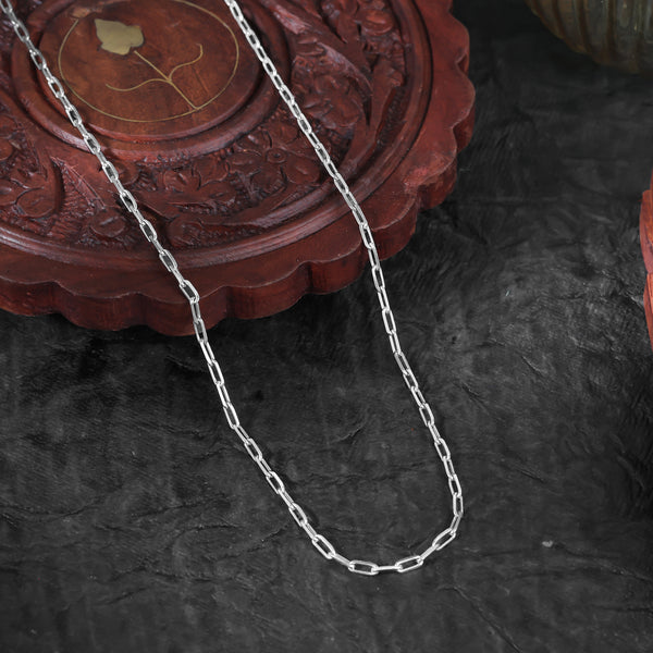 Slim Rectangular Link Men’s Silver Chain