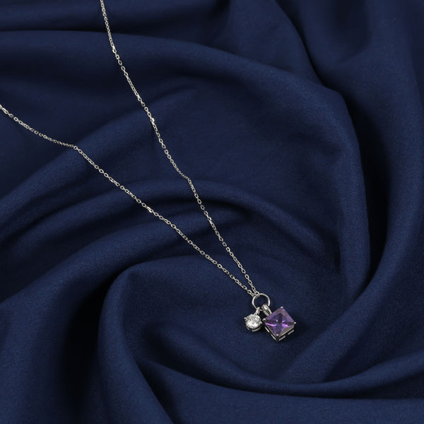 925 Silver Purple Square Necklace