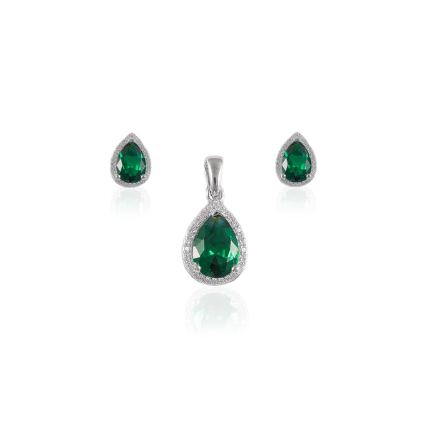 925 SILVER EMERALD DEWDROP PENDAL SET