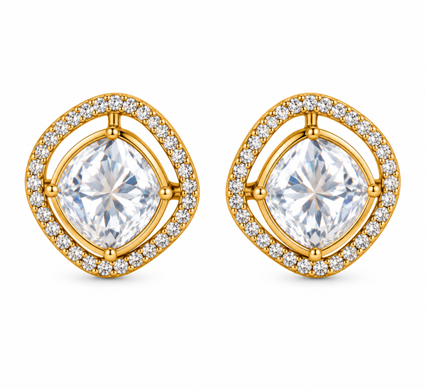 Cushion Cut Halo Moissanite Stud Earrings