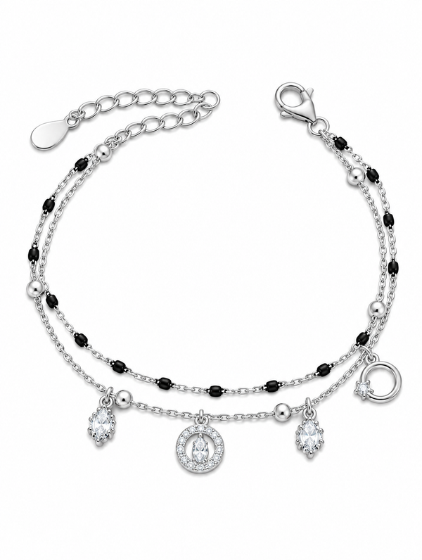 Black Beaded Double-Layer 92.5 Silver Bracelet