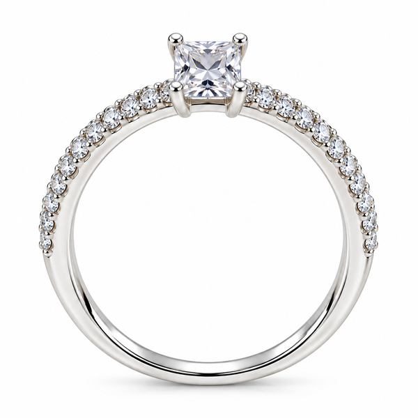 Princess Cut Moissanite Solitaire Ring with Side Stones