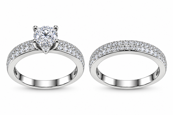 Sparkling Solitaire & Pavé Stone Ring Pair
