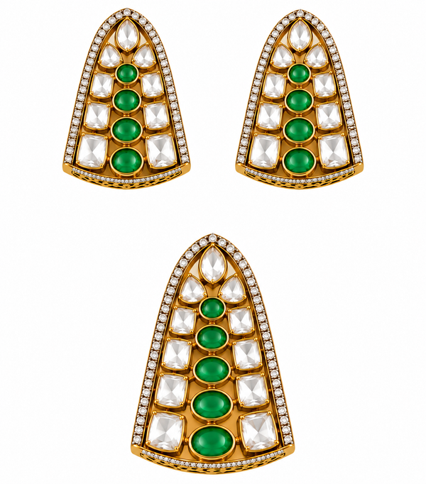 Emerald Green Moissanite Pendant & Earring Set in 92.5 Silver