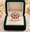 Ruby & Moissanite Floral Statement Ring – 92.5 Hallmarked Silver with Gold Finish