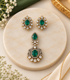 Emerald Green Moissanite Pendant & Earring Set in 92.5 Silver