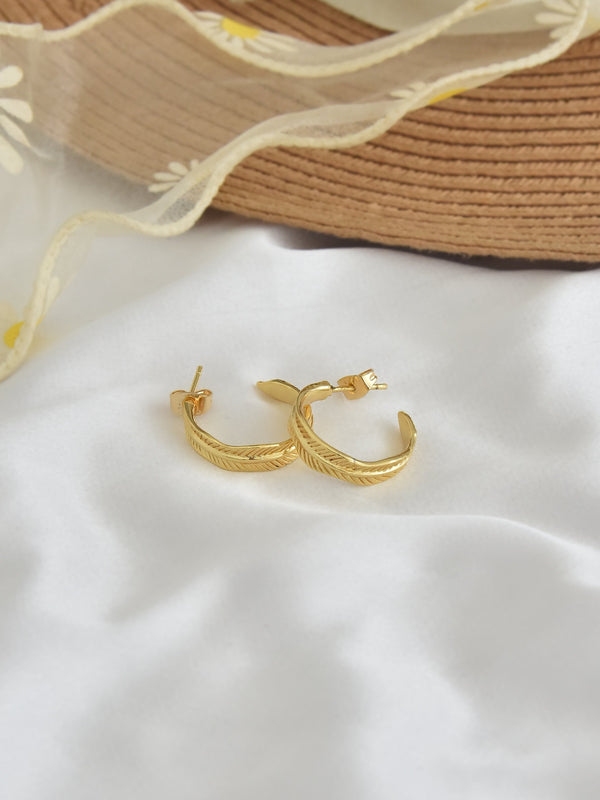 Engraved Leaf Hoop Earrings