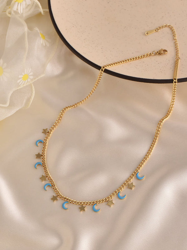 Aqua Moon & Star Necklace