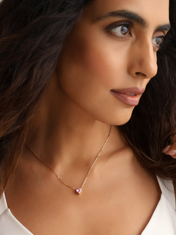 Pink Solitaire Heart Necklace