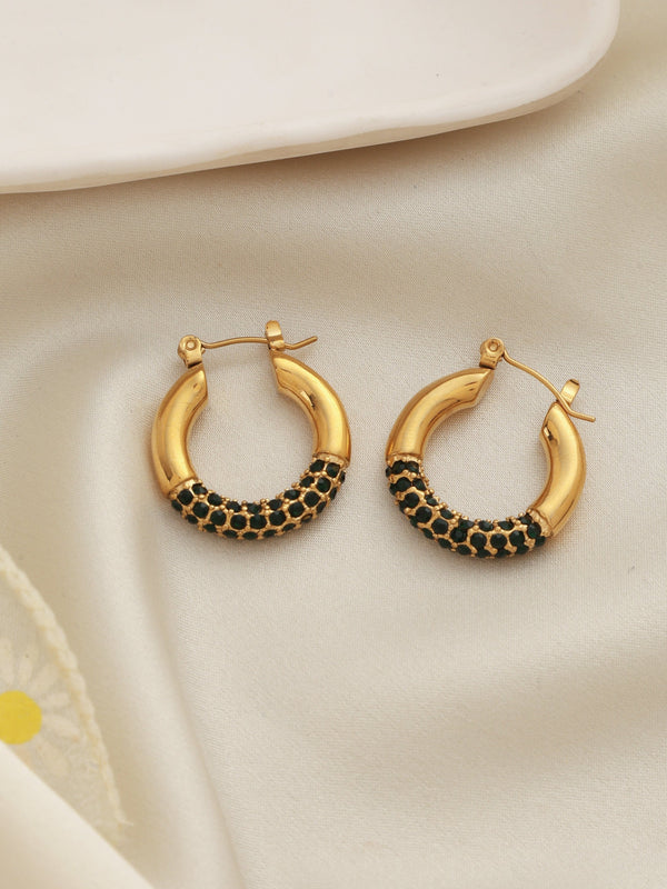 Half Emerald Hoop Earrings