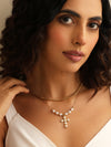 Layered Pearl Cross Necklace