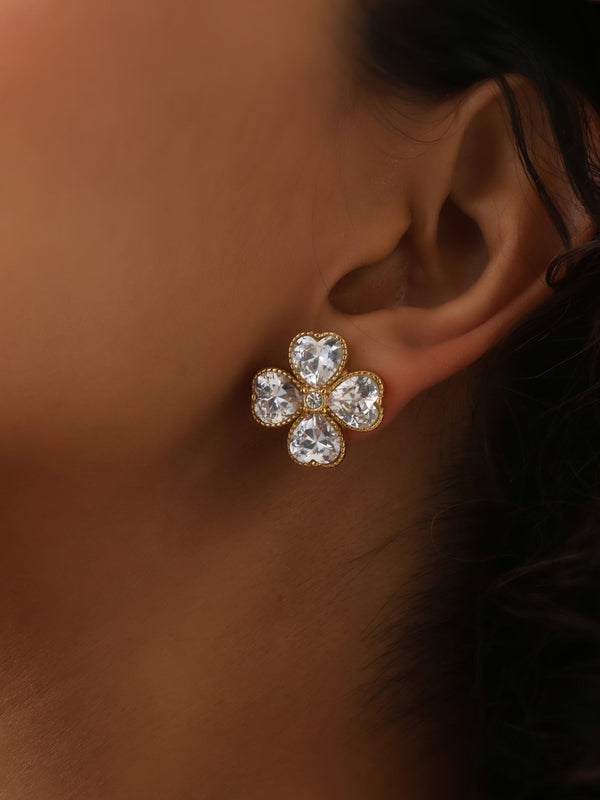 Four Leaf Clover Heart Stud