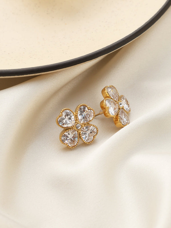 Four Leaf Clover Heart Stud