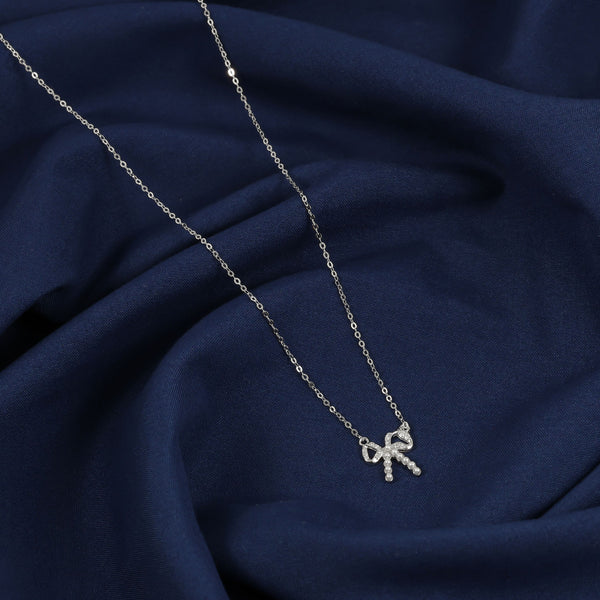 Silver Crystal Bow Necklace