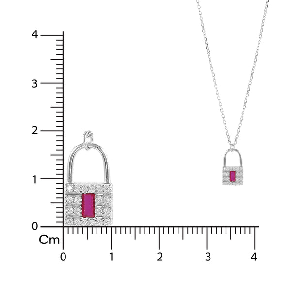 Silver Ruby Lock Necklace