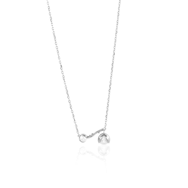 Silver Twin Pearl Droplet Necklace