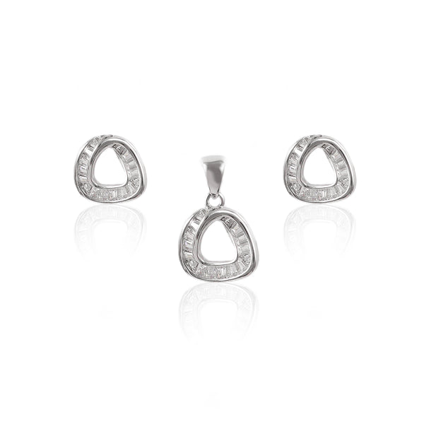 Silver Halo Triangle Pendant & Earrings Set