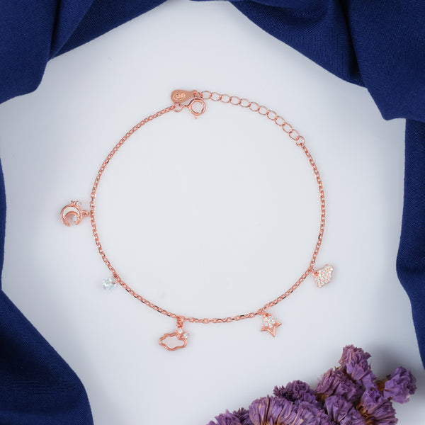 925 SILVER WHIMSICAL CHARM BRACELET ROSE GOLD
