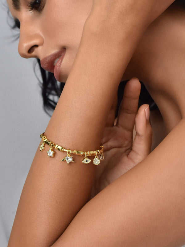 Zenith Multi Charm Gold Cuff Bangle