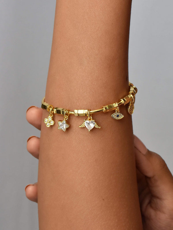 Zenith Multi Charm Gold Cuff Bangle