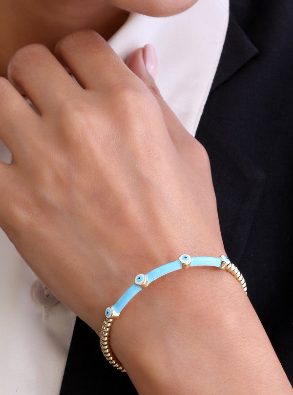 Blue Enamel Evil Eye Cuff Bangle