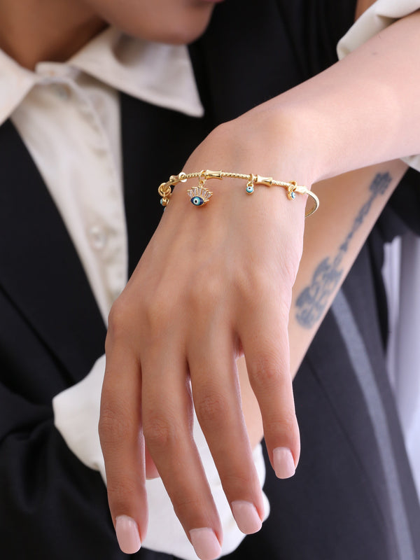 Brinly Evil Eyes Charm Bangle