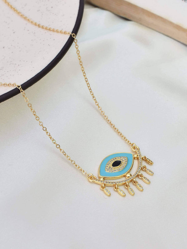 Blue Evil Eye Pendant With Gold Chain