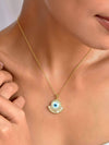 Mother Of Pearl Round Crystal Evil Eye Necklace