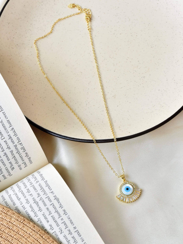 Mother Of Pearl Round Crystal Evil Eye Necklace