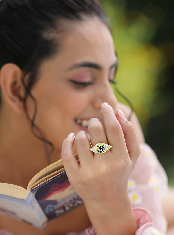 Classic Zirconia Evil Eye Ring By Klissaa