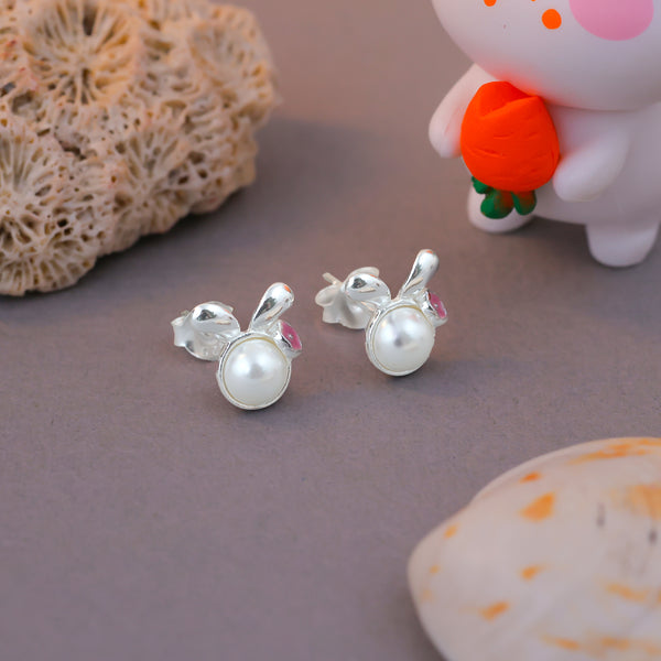 Rosé Pearl Charm Stud Earrings