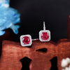 Crimson Halo Diamond Stud Earrings