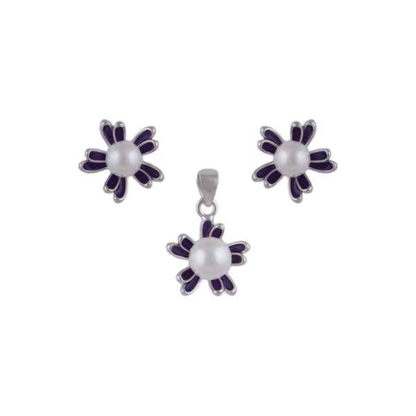ROYAL PURPLE BLOOM PEARL PENDANT & EARRING SET