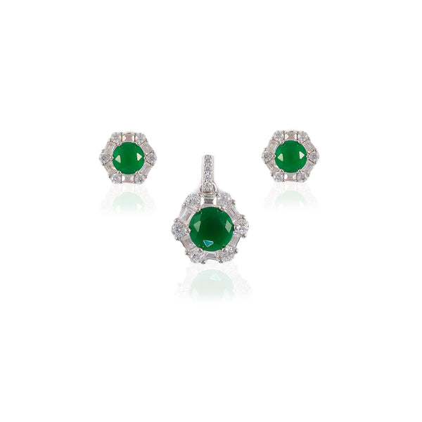 925 SILVER GREEN STONE PENSAL SET