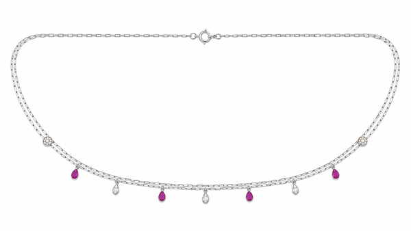 Ruby & Diamond Drop Silver Waist Chain