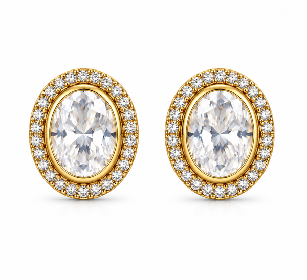 Classic Oval Halo Moissanite Stud Earrings