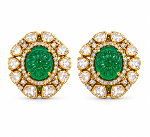 Emerald Floral Moissanite Statement Stud Earrings