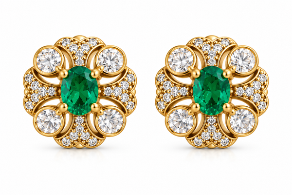 Emerald Bloom Moissanite Stud Earrings