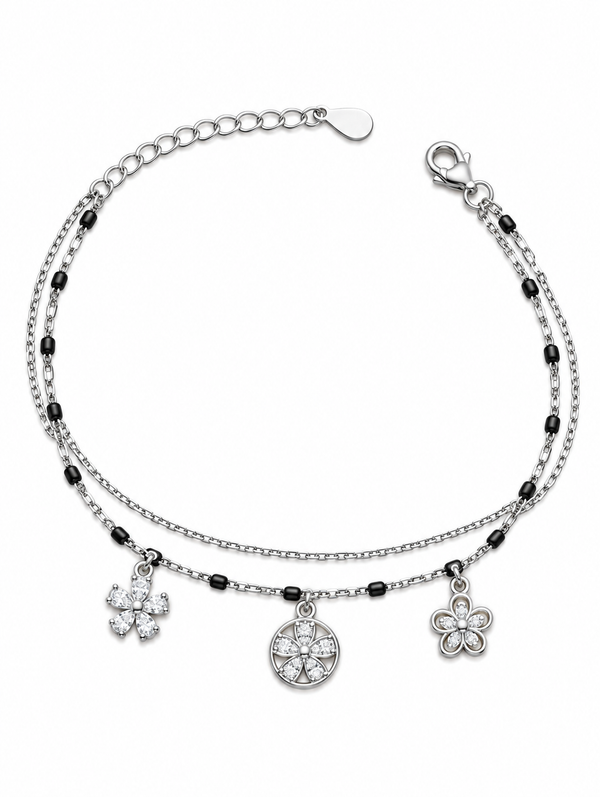 Floral Charm Double-Layer 92.5 Silver Bracelet