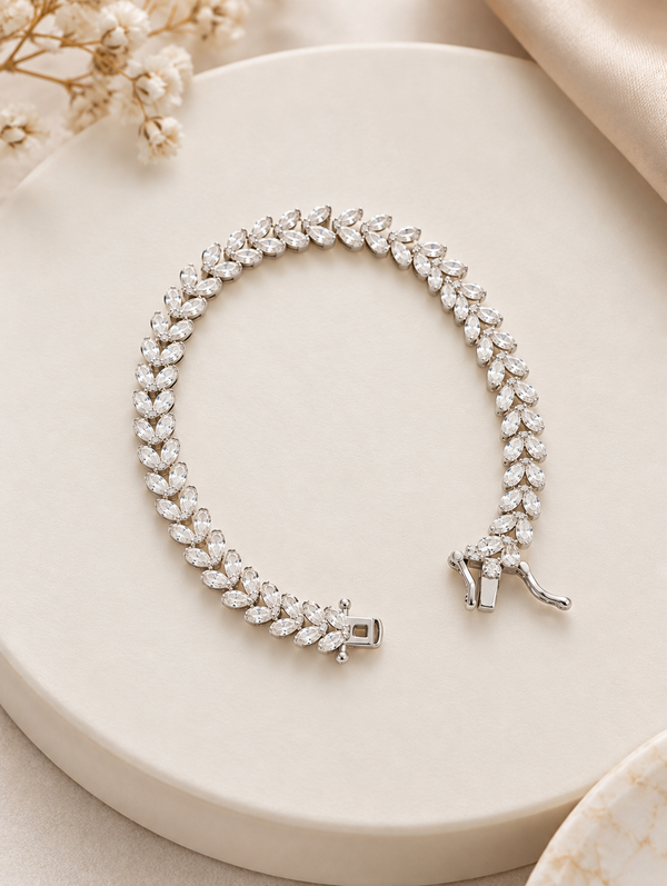 Marquise Leaf Elegance 92.5 Silver Bracelet