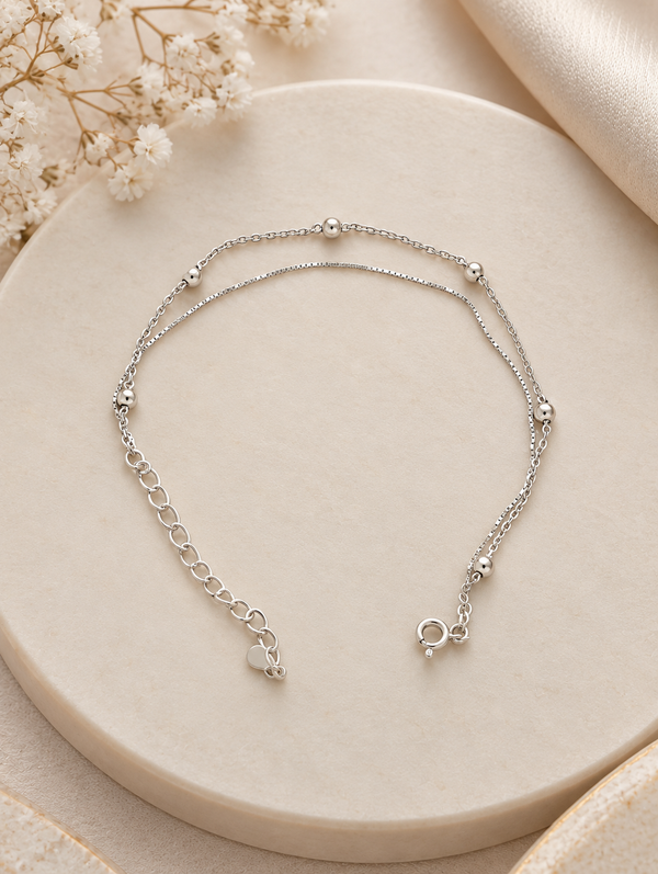 Dual Chain Pearl 92.5 Silver Bracelet