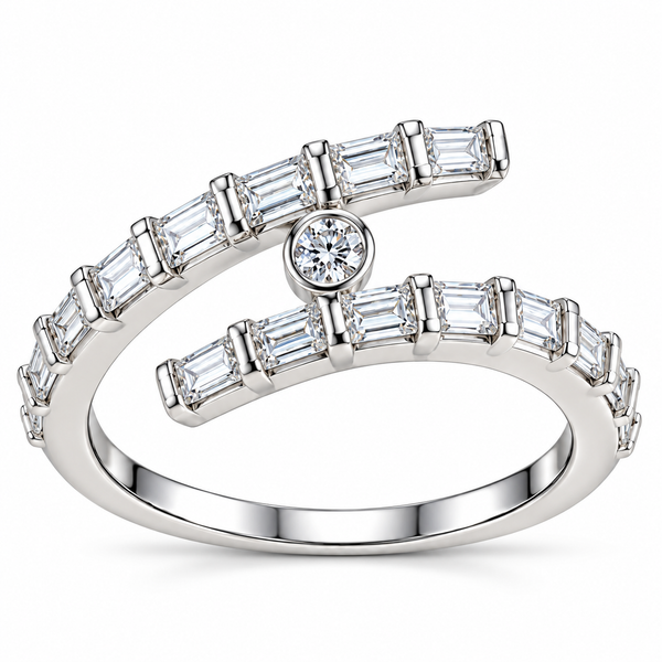Emerald Cut Moissanite Double Band Statement Ring