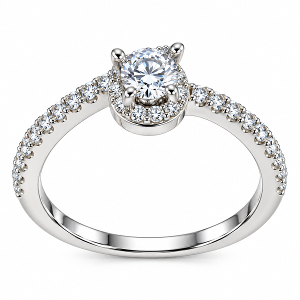 Round Cut Moissanite Halo Solitaire Ring