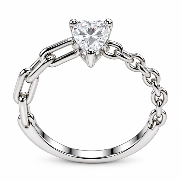 Heart Cut Moissanite Chain Link Ring