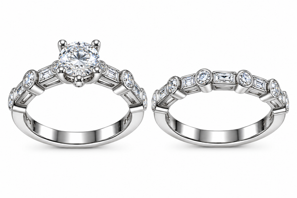 Elegant Solitaire & Diamond Band Ring Pair