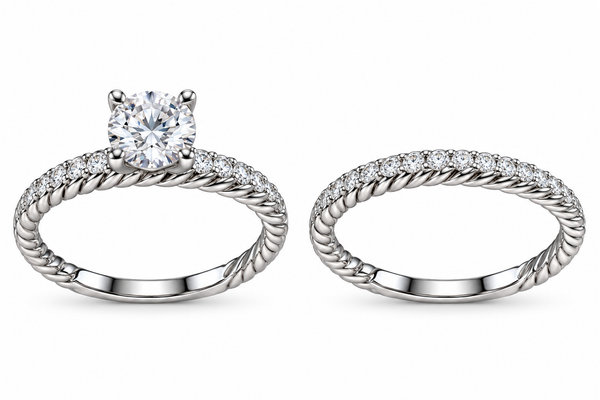 Twisted Solitaire & Sparkling Stone Ring Pair