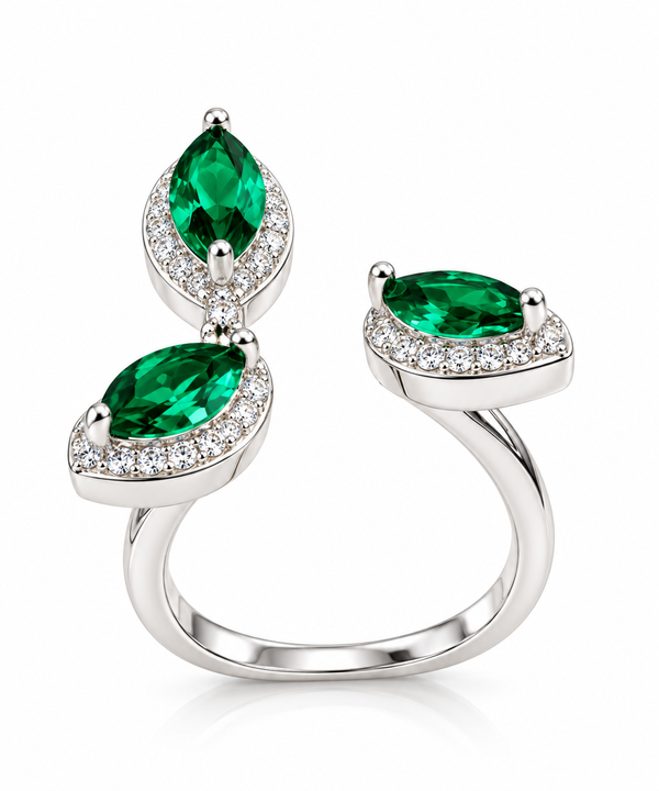 Elegant Emerald Green Halo Statement Ring