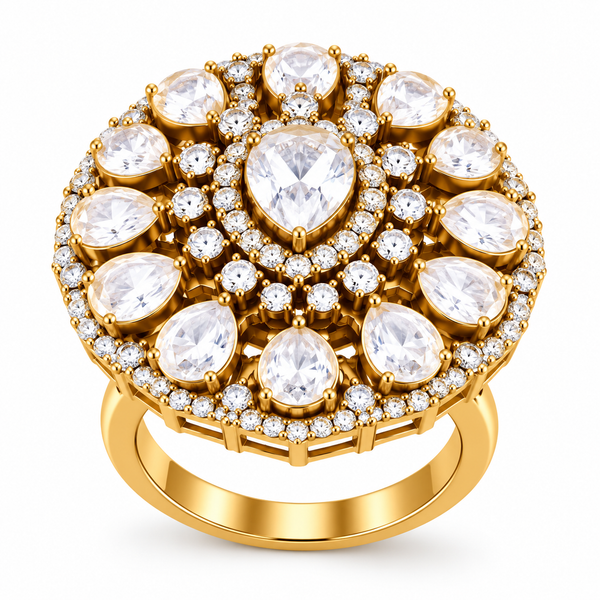 Luxury Floral Halo Moissanite Ring – 92.5 Hallmarked Silver with Gold Finish