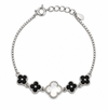 Black & Pearl Clover 92.5 Silver Bracelet