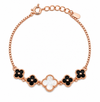 Rose Gold Black & Pearl Clover Bracelet